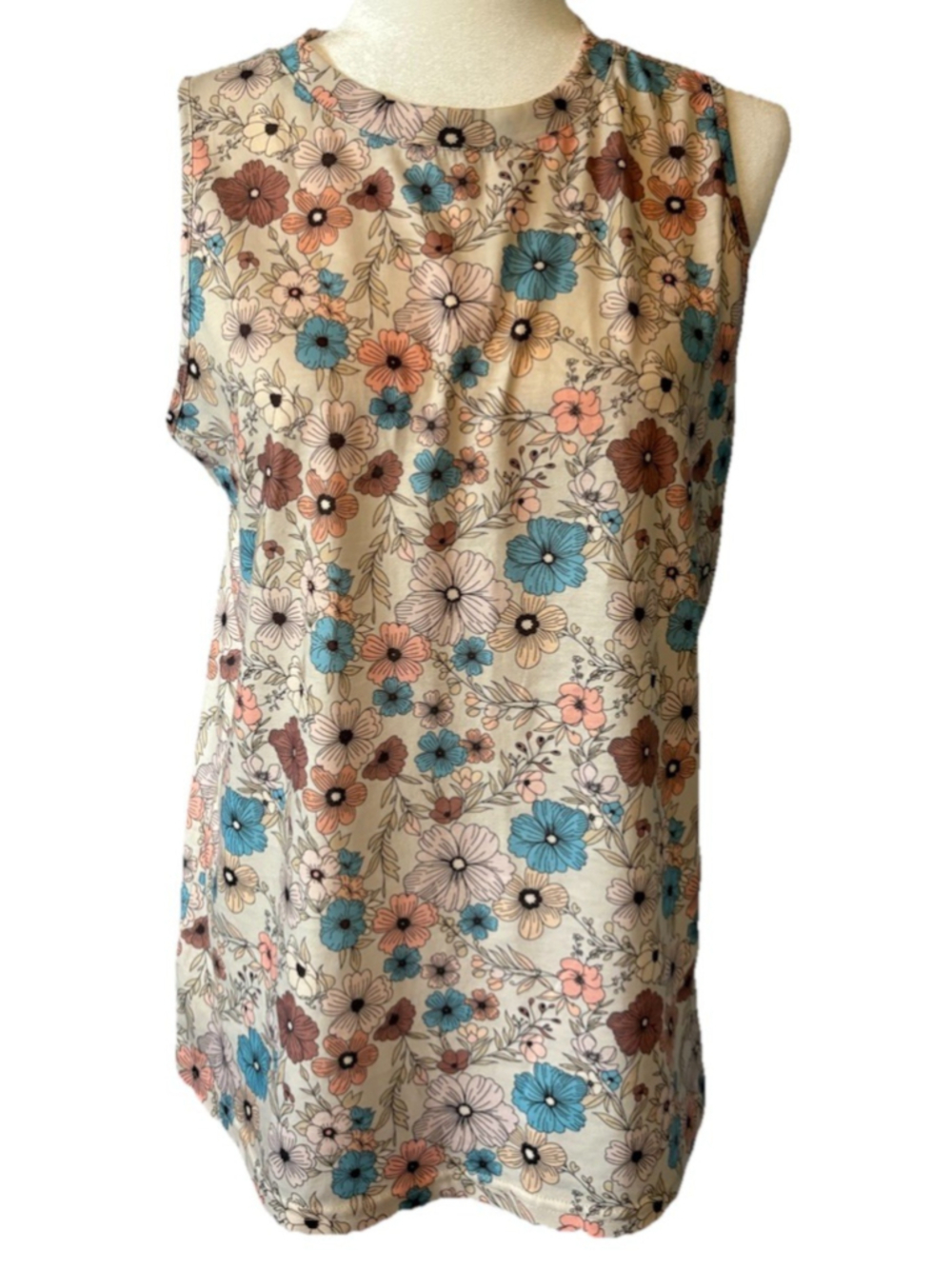 Sampeel Floral Sleeveless Tank Top Women's Size Large Retro Boho High Neck Shell